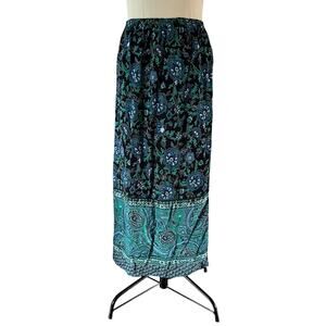 Vtg Y2K 2000s Teal Paisley Beaded Maxi Skirt Plus Sz 1X Fairycore Whimsical Boho